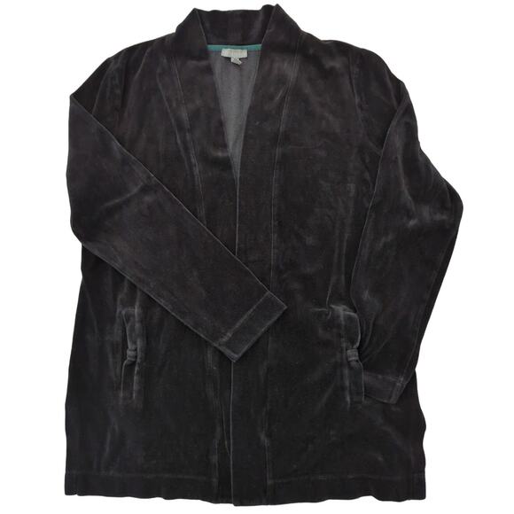 T by TALBOTS Black Velour Open Front Long Sleeve Cardigan Women's Size M - Picture 1 of 7